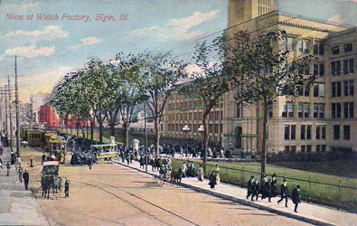 Noon at the Elgin Watch Factory (vintage post card)