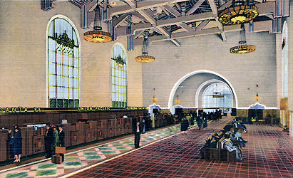 LA Union Station Ticket Concourse shortly after opening LA Union Station Ticket Concourse shortly after opening, Western Publishing & Novelty Co. photo