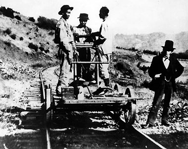 Chineese track construction workers near Lang, 1876, courtesy Photography Collection, Los Angeles Public Library