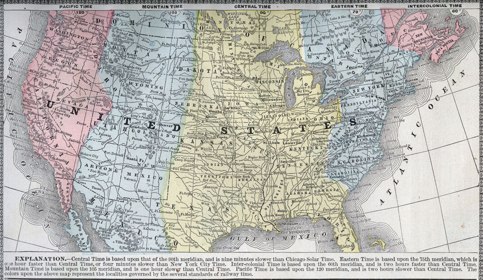 Map showing the Division of Standard Time 1886