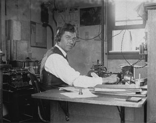 Railroad telegraph operator A.L. Krenke at work in the Santa Fe Depot (San Diego Union-Tribune)