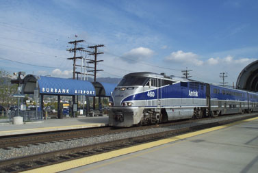 Amtrak train at the Burbank Airport Station (photo by Richard Boehle)