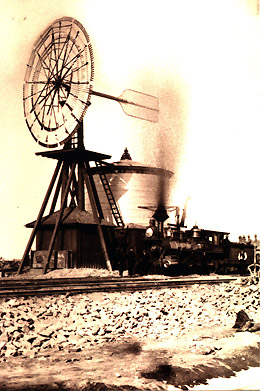 Watertower and windmill at Laramie (A. J. Russell), courtesy Oakland Museum