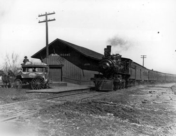 ATSF Depot at Burlingame, circa 1880-90, ATSF photo, courtesy Kansas State Historical Society