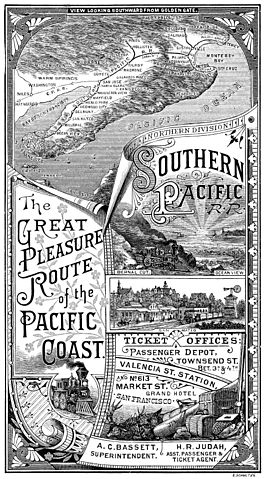 The Great Pleasure Routes of the Pacific Coast" Southern Pacific Railroad, Northern Division 1885, E. Schultze for the Southern Pacific Railroad (Engraving)