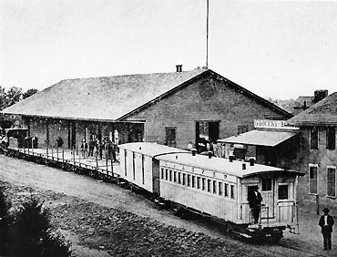 Los Angeles & San Pedro Railroad depot at Alameda and Commercial, circa 1870, Courtesy of the Dick Whittington Photography Collection, USC Libraries.