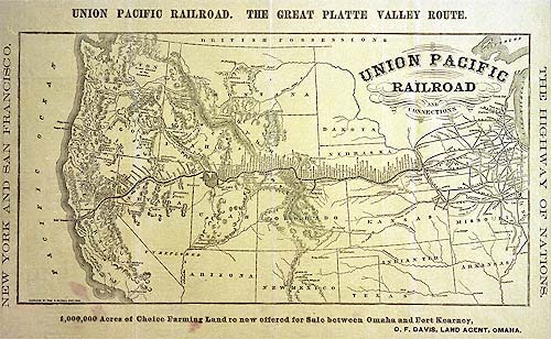 Union Pacific Railroad and Connections map, c 1869 (UPRR)